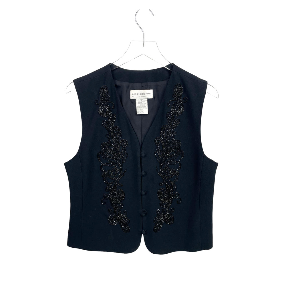 Vintage 90s Liz Claiborne Black Beaded Vest Size Medium